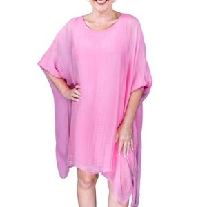 EUC Beautiful Fuchsia 100% Silk Tina Stephens Alessia Kaftan Dress!!